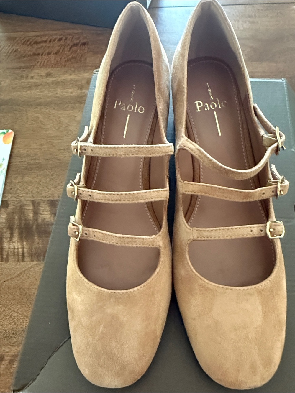 Paolo Triple-Strap Mary Jane in Tan Suede